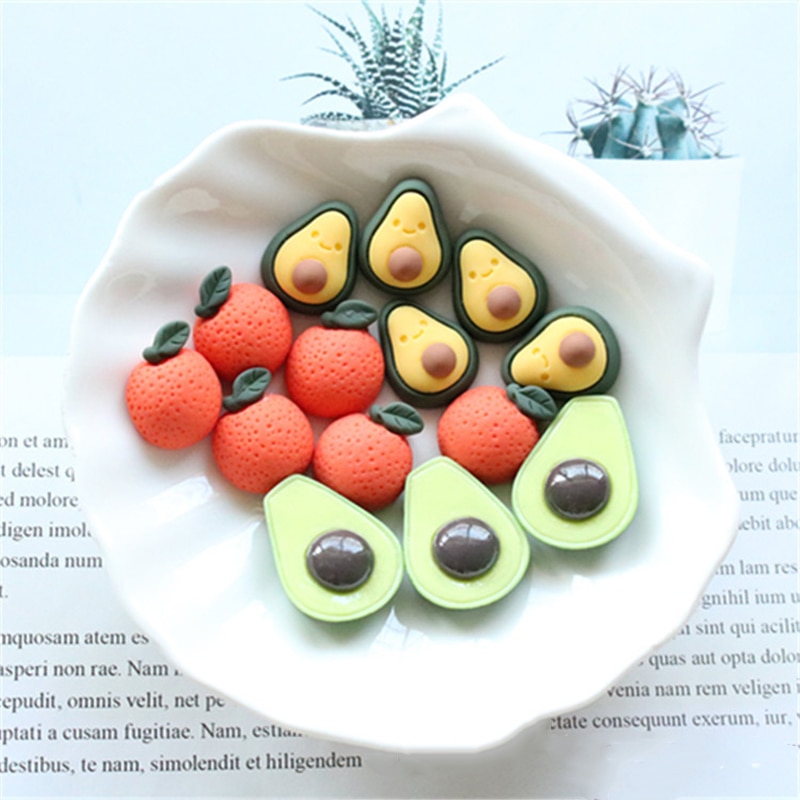 Happy Monkey 10pcs Fruit Slime Addition Resin Orange Avocado Charms DIY Kit Decor Filler for Clear Crunchy Slime Clay Toy