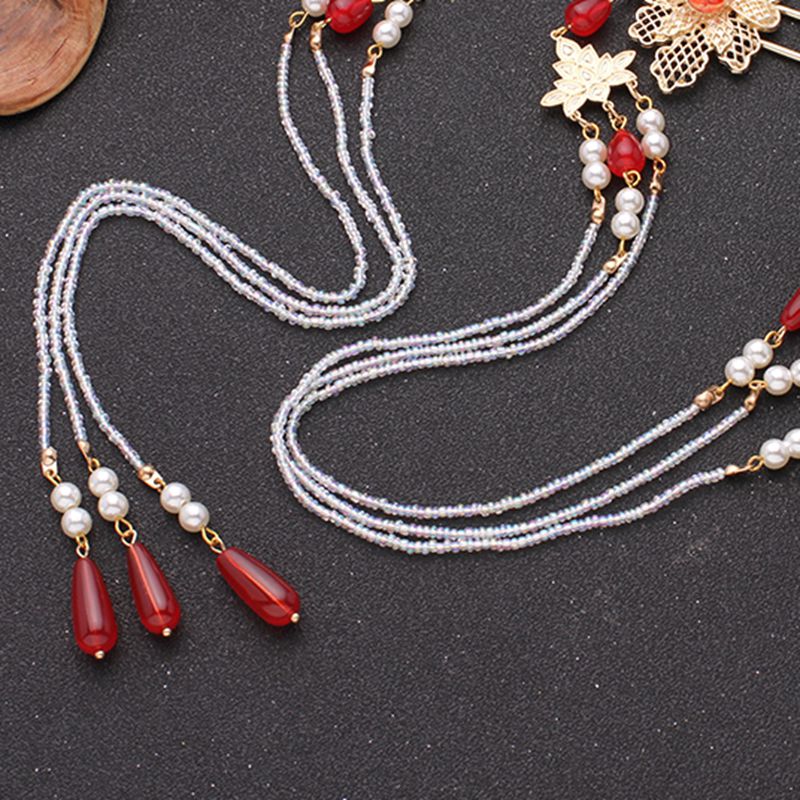 Vintage Metal Hair Stick Hanfu Hairpins for Women with Long Tassel Head Jewelry