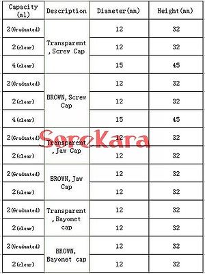 10pcs 2ML Brown Clear Injection Glass Vial with Center Screw Cap 2CC Transparent Liquid Glass Containers