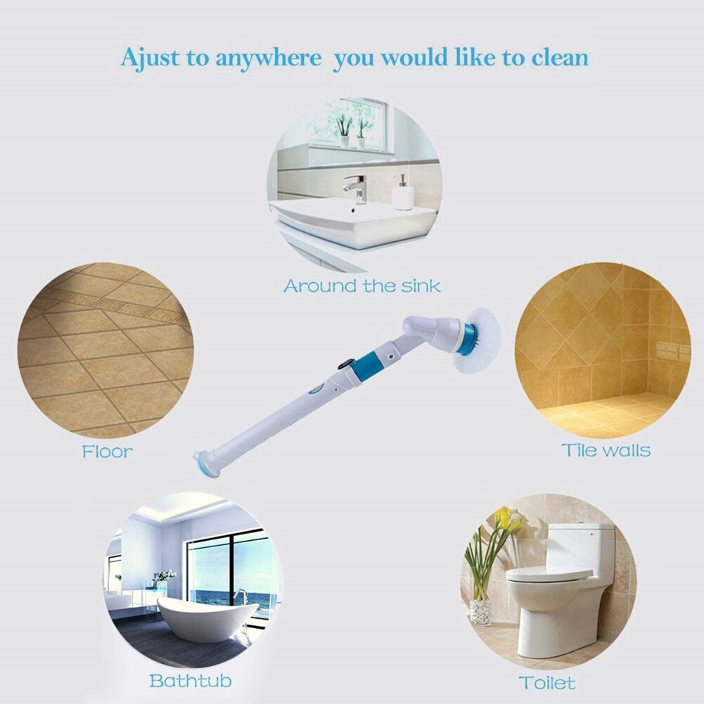 Turbo scrub elektrische reinigingsborstel, verstelbare waterdichte reiniger, draadloos opladen, badkamer, badkuip, keuken, schoonmaakgereedschapset