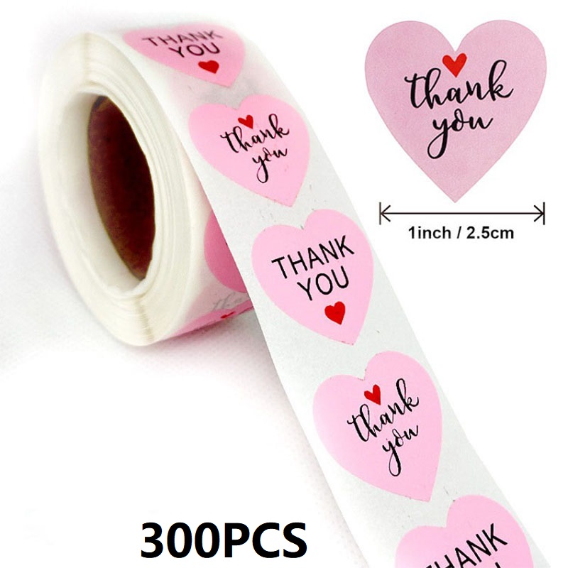 100-500PCS Thank You Stickers Rolling Merci Children's Stickers for Business Packaging Home Made Love Heart Shaped Sticker: GRAY