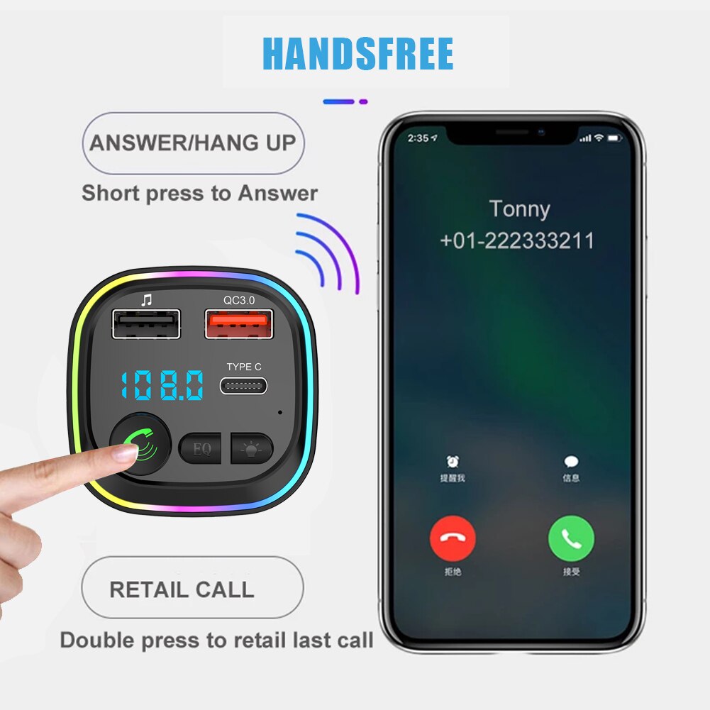 Car Bluetooth-compatible 5.0 MP3 Player Wireless Transmitter QC3.0 Type-C Smart Fast Charger Handsfree Audio Receiver