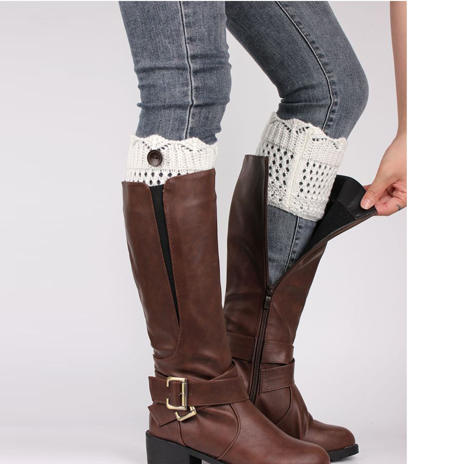 Womens Boot Cuffs Winter Buttons Knit Leg Warmers Boot Topper Socks 2 Pairs Sweet and lovely, warm and comfortable: WH