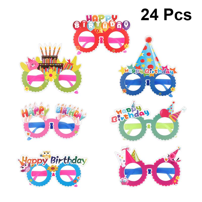24pcs Birthday Glasses Decor Birthday Party Eyeglasses Frames Photo-Booth Prop Party Supplies for Kids(Random Style)
