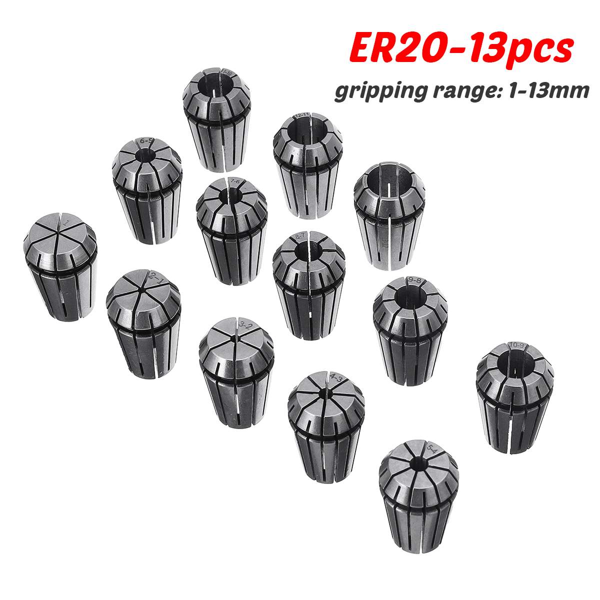 13pcs/Set standard ER20 ER11 ER16 Spring Collet set Clamping Nut CNC for milling Machine Engraving lathe tool Engraving Machine
