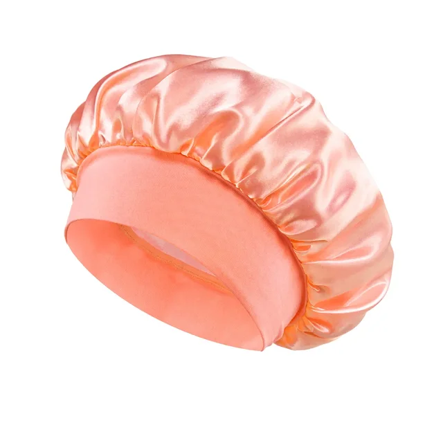 Women Satin Bonnet Hair Bonnet for Sleeping Hair Care Silk Bonnets Solid Wide-brimmed Sleeping Hat with Elastic Soft Band: Orange