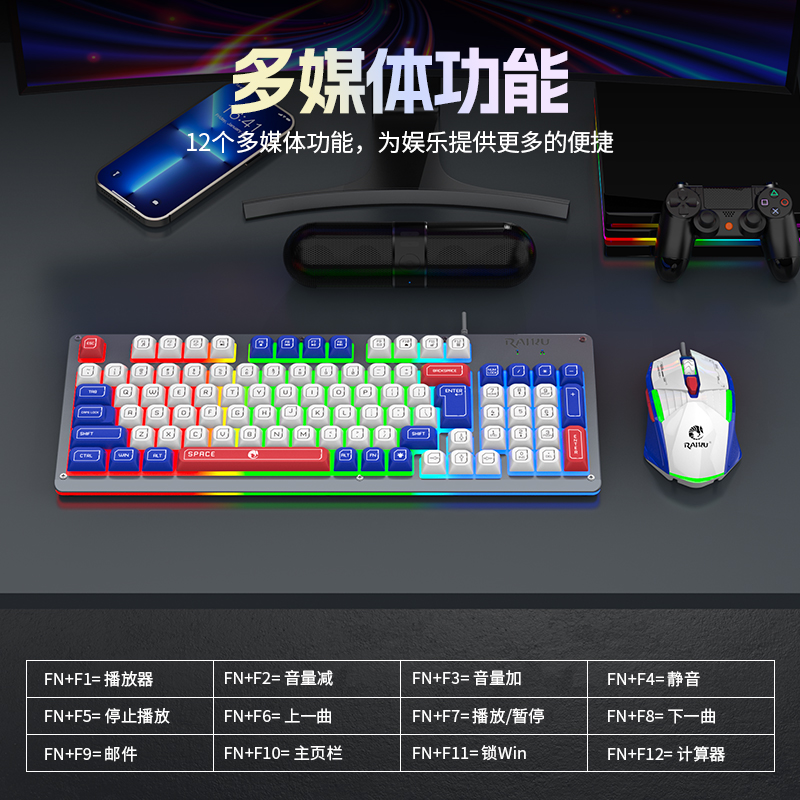 Gaming-Tastatur-Maus-Set im Mecha-Stil, kabelgebunden, Regenbogen-Glühen, Hintergrundbeleuchtung, 98 Tasten, Metallplatte, Laptop-Desktop