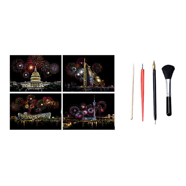 DIY Scratch Paper Combo Art Set 18 Rainbow Girls Flower Painting Scratch Cards & Scratch Drawing Pen Paint Set: 1