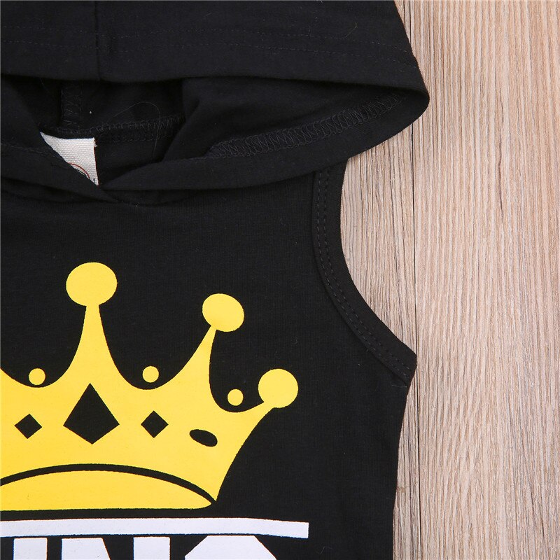 Mode Pasgeboren Baby Jongens Mouwloos Crown Brief Print Hooded Tops Voor Kinderen Jongens Tops Tees