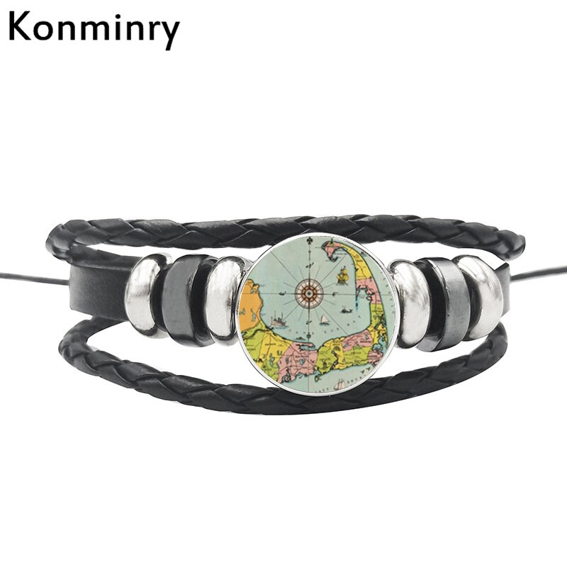 Vintage World Map Globe Leather Rope Bracelet Glass Dome Buttons Africa Bangle For Women Men Jewelry: 6