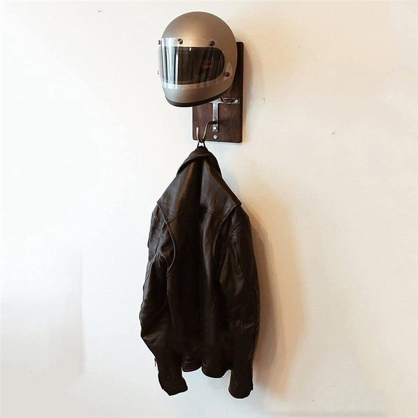 Soporte de gancho para casco de motocicleta, soporte de madera, soporte de gancho de Metal, estante de montaje en pared, colgador de bolsa para casco de ropa, 33x18cm para habitación y garaje