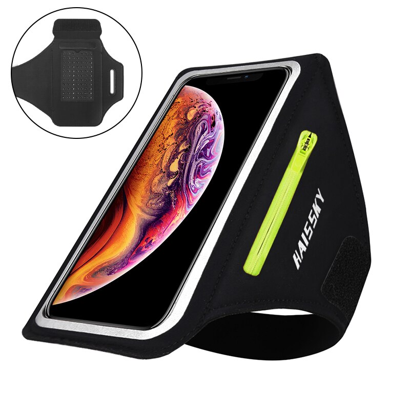 HAISSKY 6.9&quot; Zipper Pocket Running Sports Armbands Pouch GYM Fitness Brassard Case Waterproof Armband For iPhone Samsung Xiaomi: HSK1961 Black