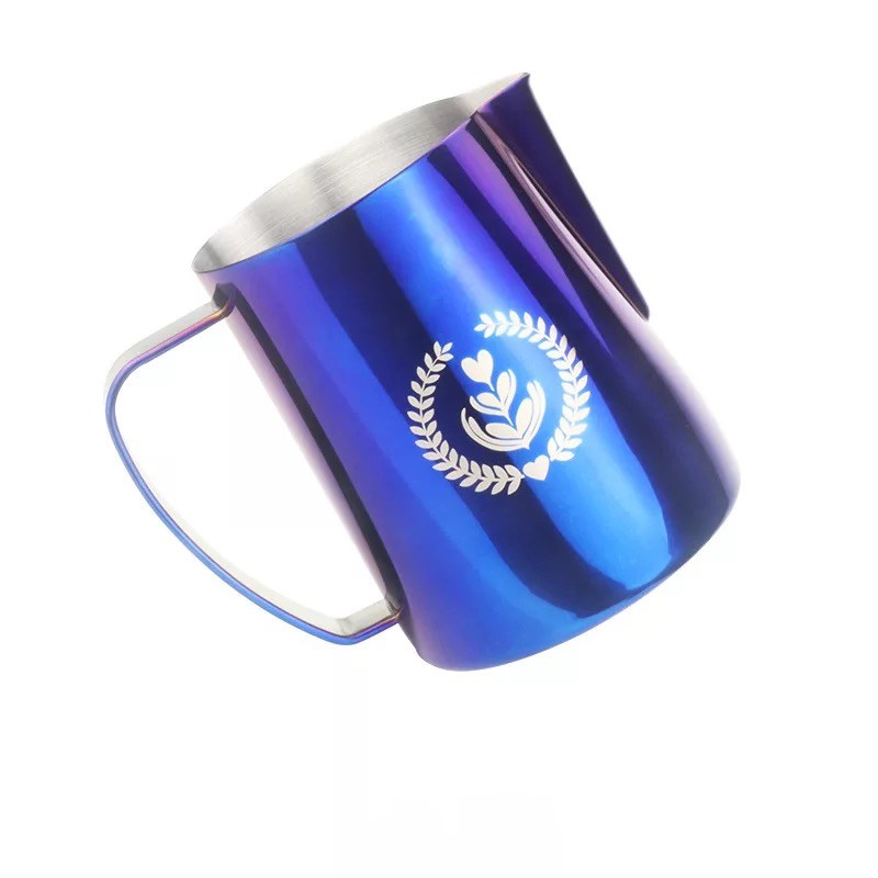 Espresso Steaming Pitcher 350/600ML Espresso Milk Frothing Pitcher Coffee Milk Frothing Cup Coffee Steaming Pitcher Espresso: Blue with Logo / 350ml