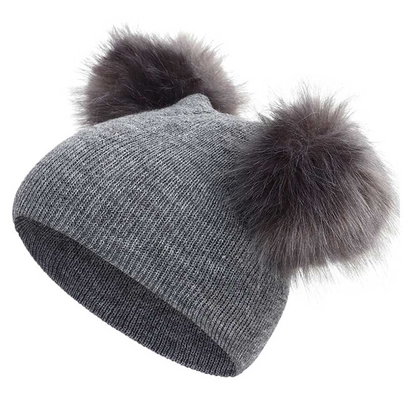 Winter Wool Hat Knit Beanie Fur Pom Pom Hat Baby Boys Girls Cap 1-3Y Children Hat Toddler Kids Baby Warm: Gray