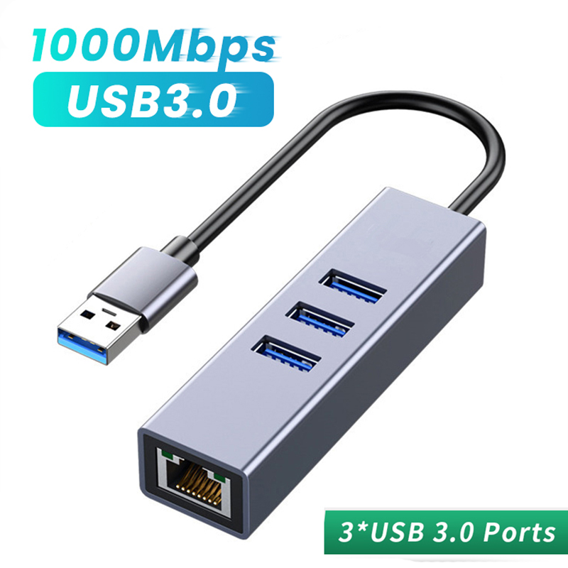 USB HUB 1000Mbps 3 Ports USB 3.0 Type C HUB USB to Rj45 Gigabit Ethernet Adapter RTL8153 for MacBook Laptop Computer
