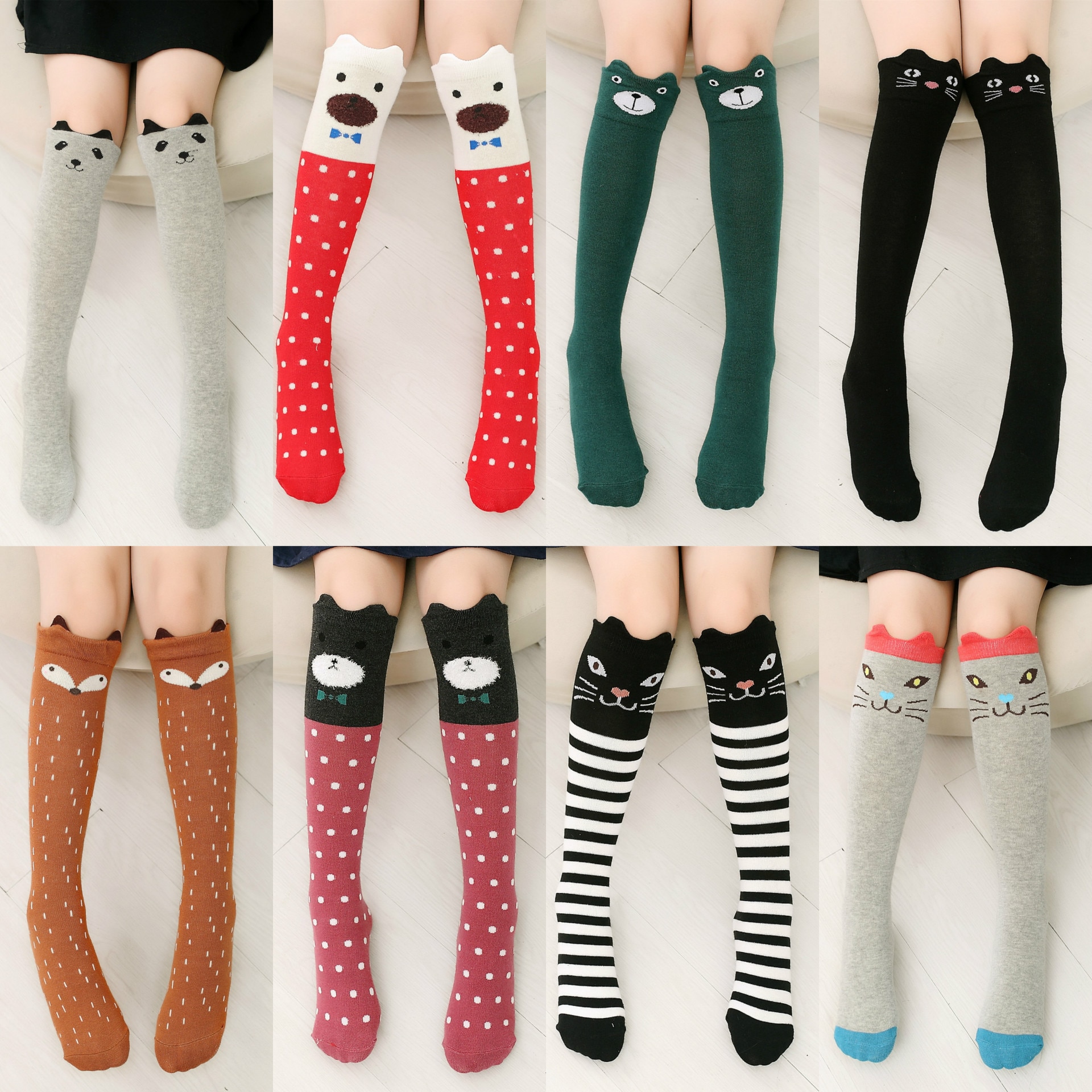 Chaussettes en coton pour enfants | Chaussettes montantes aux genoux avec oreilles de chat de dessin animé pour bébés filles, chauffantes les jambes,