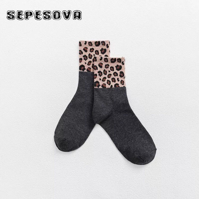 Womens Leopard Sokken Spikkel Streep Zwarte Winter Warme Korte Sok Trend Stijlvolle Blend Casual Elastische Slijtage Vrouw Comfortabele Sox: Gray