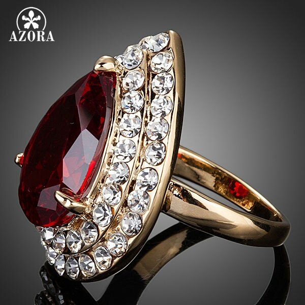 AZORA Goud Kleur Rode Zirconia Stenen Water Ring TR0125
