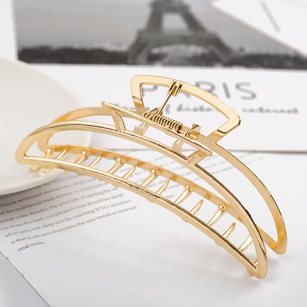 Vrouwen Elegante Gouden Holle Geometrische Metalen Haarklauw Vintage Haarspeldjes Hoofdband Haarspeld Haar Krab Haaraccessoires