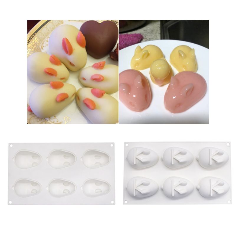 6-Holte Diy 3D Pasen Konijn Little Bunny Vorm Siliconen Cakevorm Chocolade Truffel Mousse Mould Dessert Maker Decorating