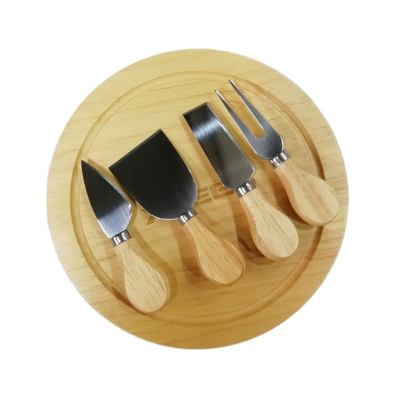 Rubber Wood Cheese Cutting Board Knives Cutter Set Chef Kitchen Tool