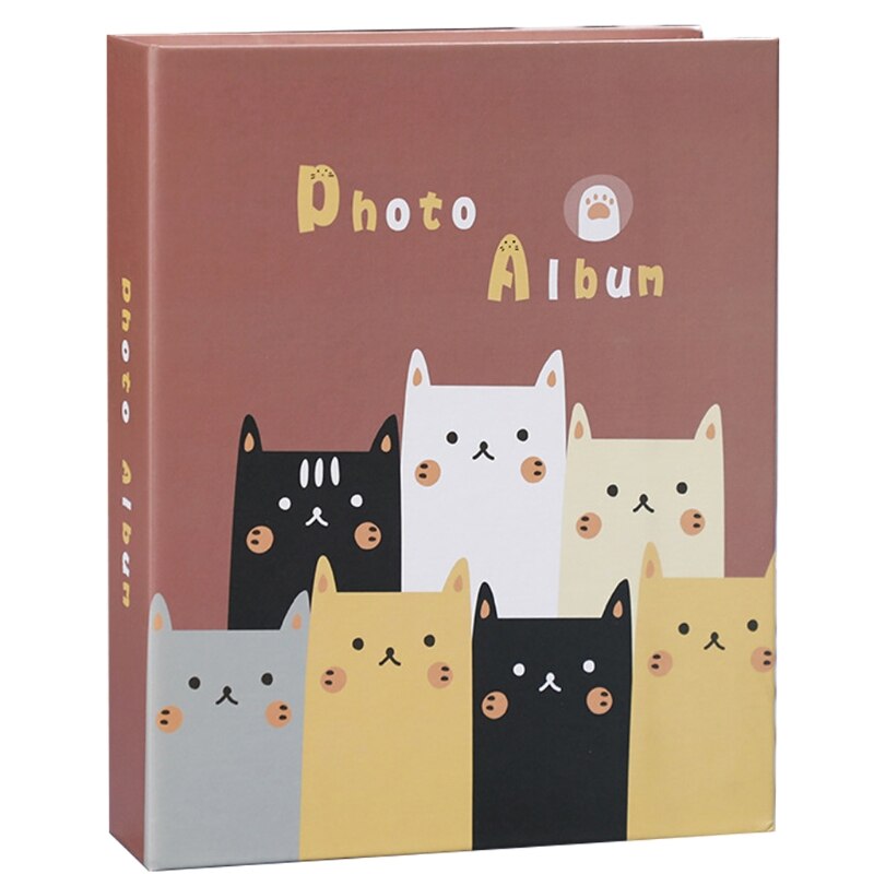 Cartoon Print 7" Photo Album 100 Photos Memory Books Horizontal and Vertical Portable Family Photo Scrapbook Album Home Retailsa: Cartoon cat