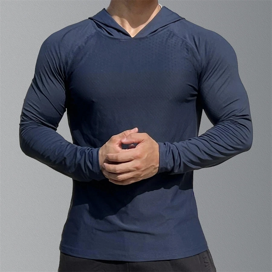 Männer Fitness Laufen Sport Hoodies Fitnessstudio Jogger Mit Kapuze 2024 Neue draussen Sport Sportlich Kleidung Männlich Ausbildung Sweatshirt Spitzen: M / Blau
