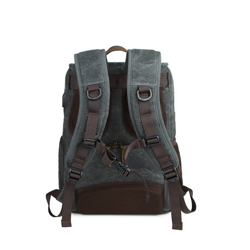 Vanntett lerret digital slr-kamera-ryggsekk 15.6- tommers usb-frakt til kameralinser og bærbare datamaskiner (grå)