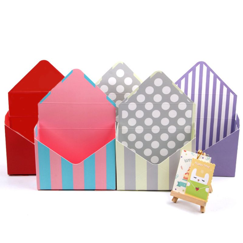 Envelope Fold Flower Storage Box Wedding Engagement Party Decor Polka Dot Stripes Printed Paperboard Packaging Wrapping