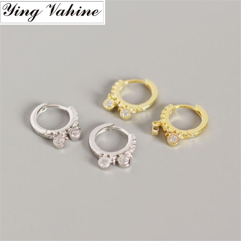 Ying Vahine 100% 925 Sterling Zilver Twee Kleine Ronde Mini Wit Cz Hanger Stud Oorbellen Voor Vrouwen