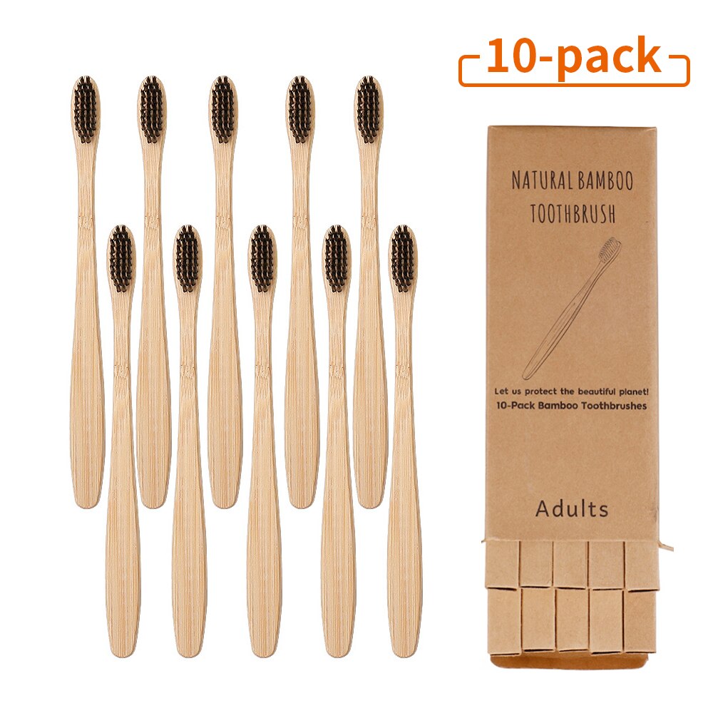 10Pcs Toothbrush Eco-Friendly Rainbow Bamboo Soft Fibre Toothbrush Biodegradable Teeth Brush Solid Bamboo Handle Toothbrush: A33black10pcs