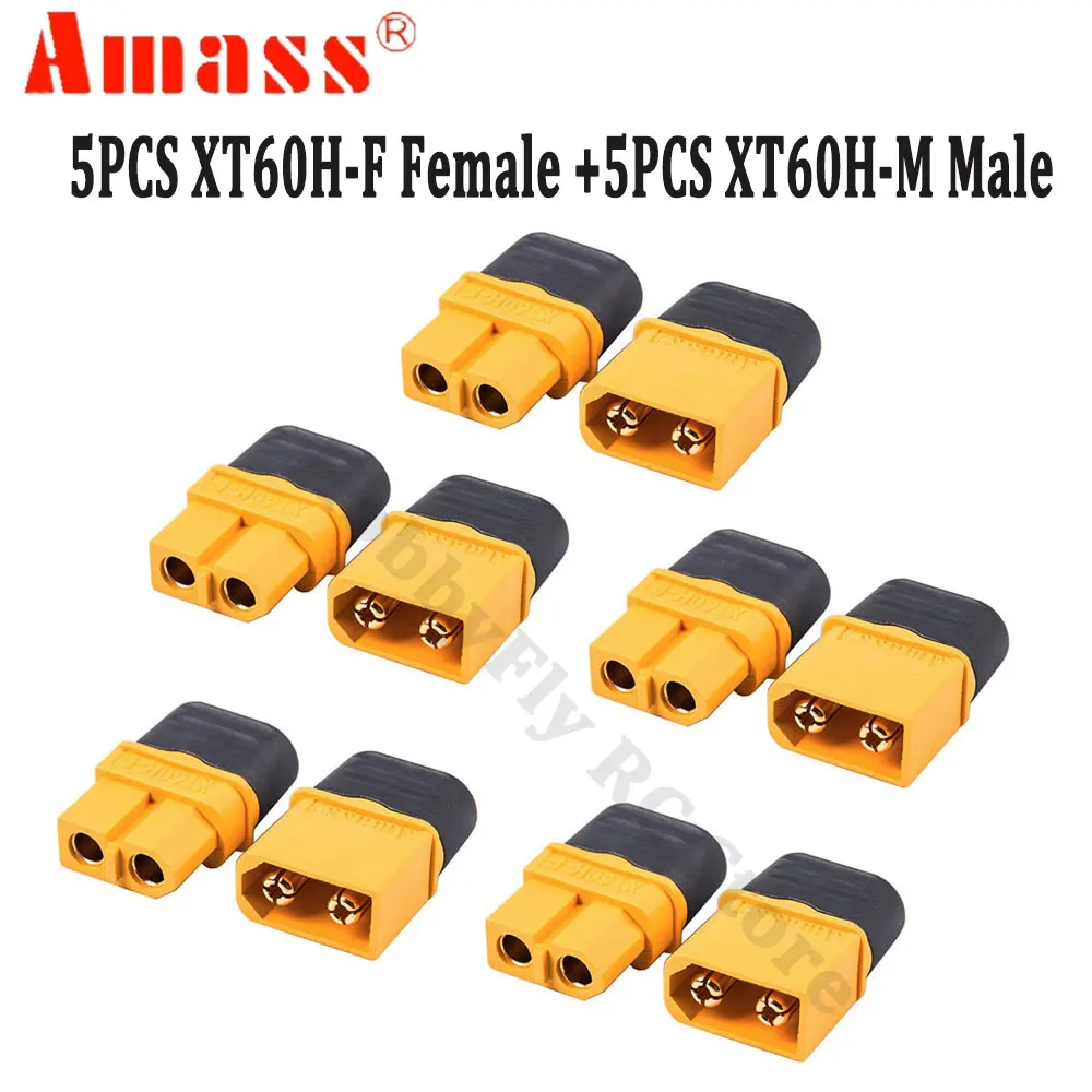 10 peças conector amass xt60h + xt60 com capa de proteção macho fêmea plugue de alimentação com bainha para bateria lipo aviões rc carros: Vermelho
