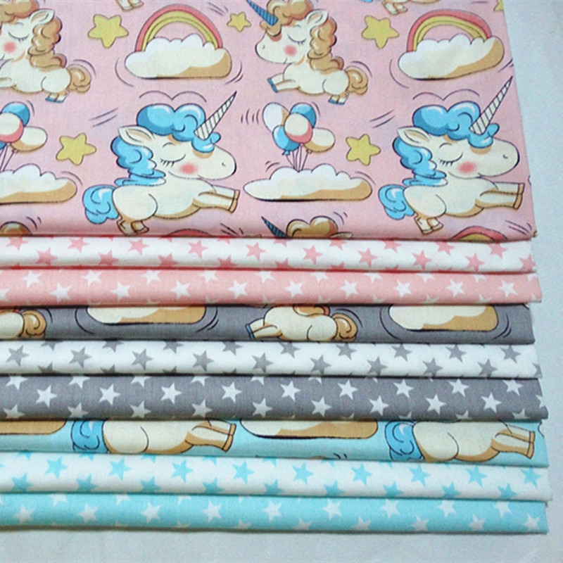 160*100cm bomullstyg tryckt enhörning stjärna baby flicka bomull quilting twill tyg för gör-det-själv sömnad lapptäcke tyg ark tyg