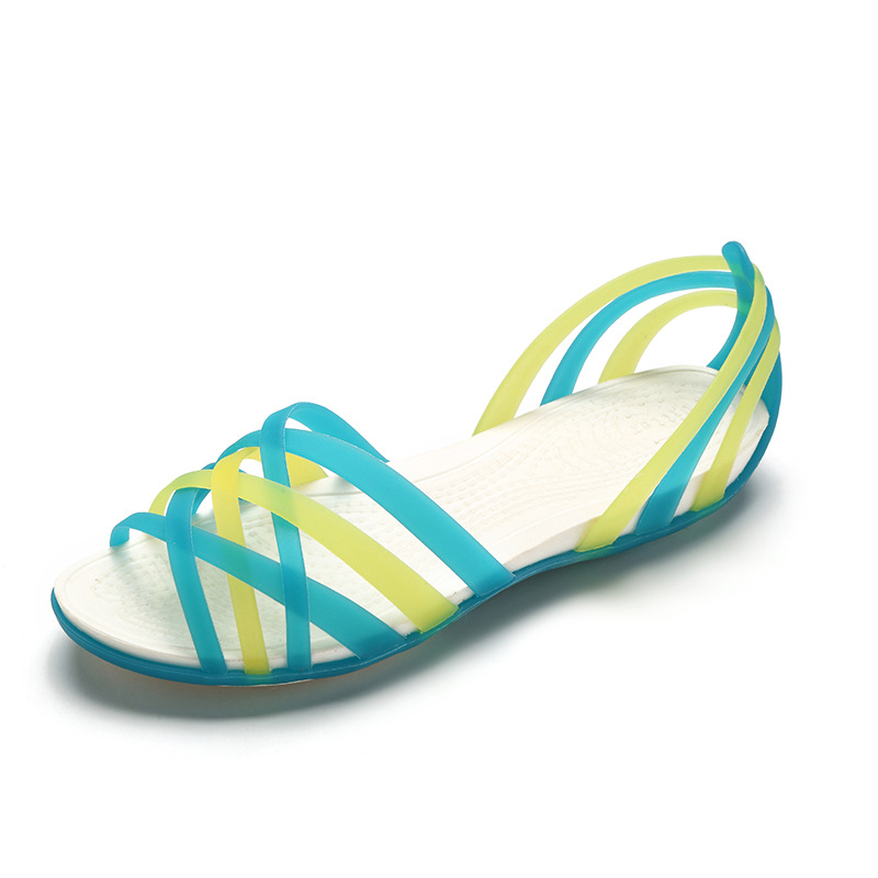 Rainbow galaretki buty kobieta kliny Sandalias kobiety sandały letnie nowe cukierki kolor Peep Toe Stappy plaża Valentine Mujer kapcie: blue / 5