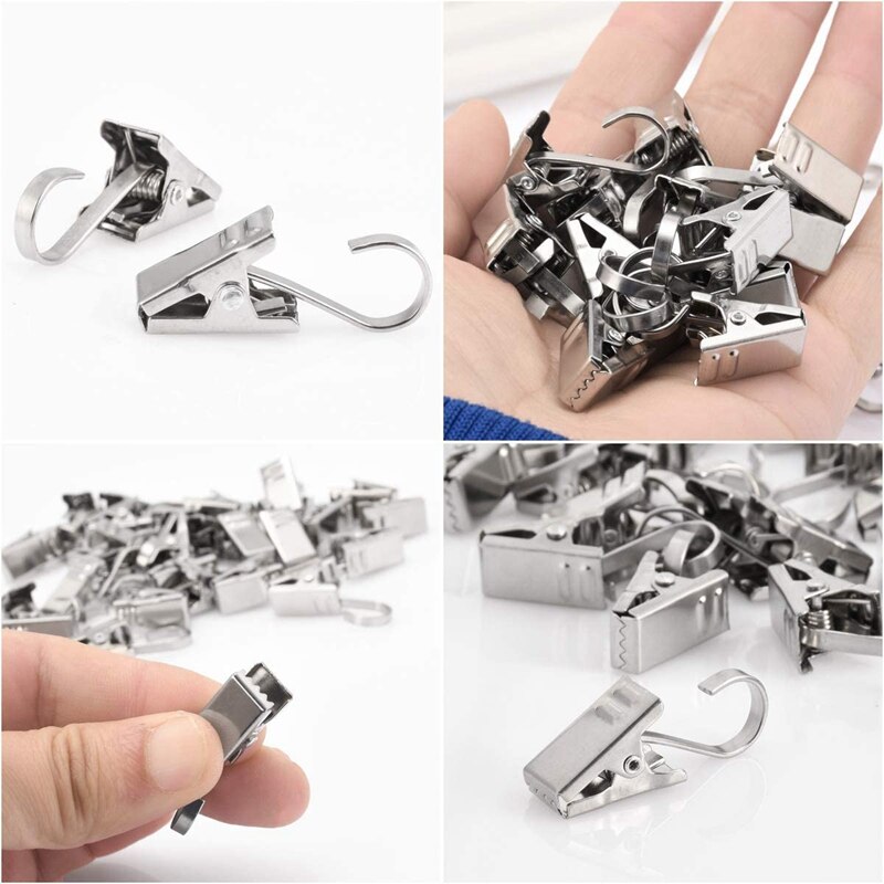 50PCS Stainless Steel Clips Hooks Clip Rings Metal Curtain Clips for Photos, DIY Crafts