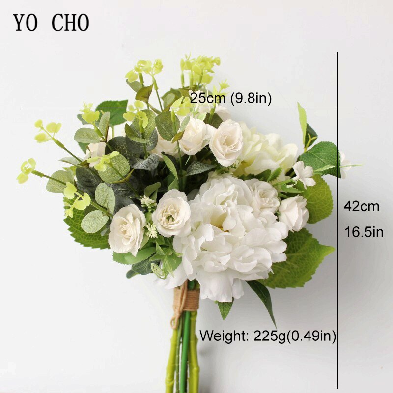 YO CHO ramo de novia de la boda de flor de rosa de seda Artificial . Exclusivo. Oliva hojas de eucalipto Festival de la decoración de la boda: B