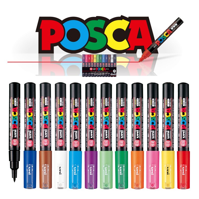 Uni posca pc -1m 12 fargedress pop plakat vannbasert reklamepenn pensel graffiti penn flerfarget veldig finne