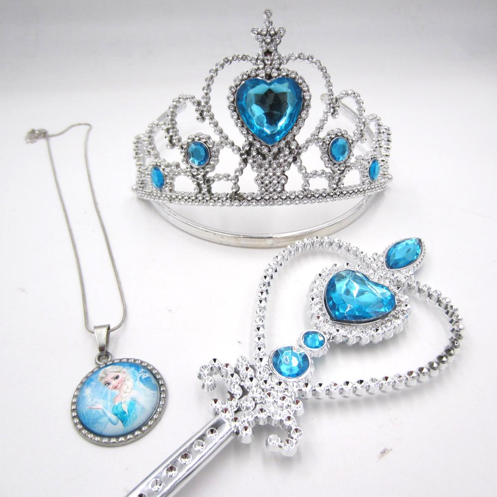 TOP Her. Zen Prinzessin Krone Hair Kinder Mädchen Geburtstag Kinder Haar Clip Tiara Zauberstab Sets Schmuck XRN15: Elsa blue set