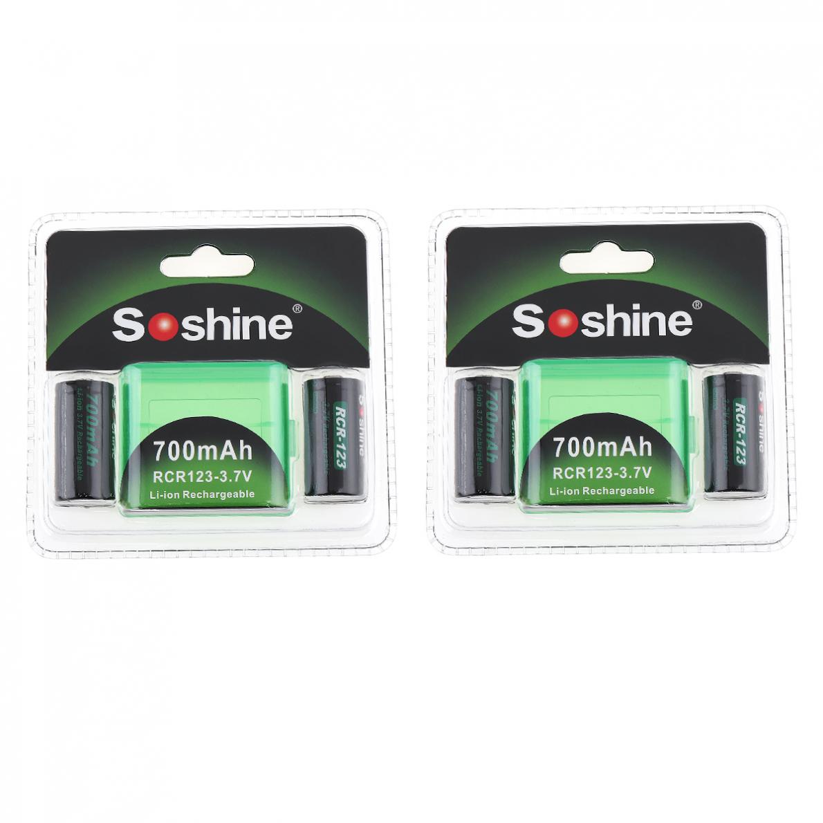 Soshine 4Pcs Rcr 123 16340 700Mah Li-Ion Oplaadbare Batterij Met 2 Stuks Batterij Opbergdoos Voor Zaklampen Koplampen