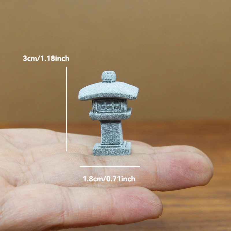 Torre de piedra de arena en miniatura Zen Vintage, adornos de pabellón, figuras de farol, bonsái de jardín japonés, decoración del hogar: Verde claro