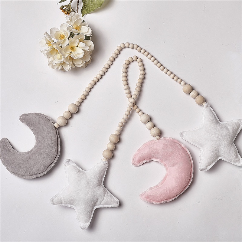 Babykamer Decoratie Kralen Speelgoed Crib Tent Decoratieve Snaren Speelgoed Decor Ornamenten Houten Kralen Moon Star Kids Baby Room Decor
