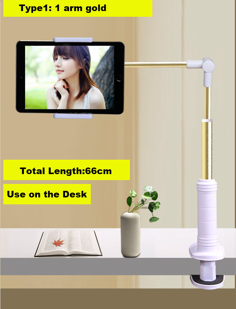 Iphone Vouwen Lange Arm mobiele telefoon houder bed smartphone ondersteuning telefoon tablet beugel flexibele mobiele telefoon stand desk ipad telefoonhouder: type 1 gold