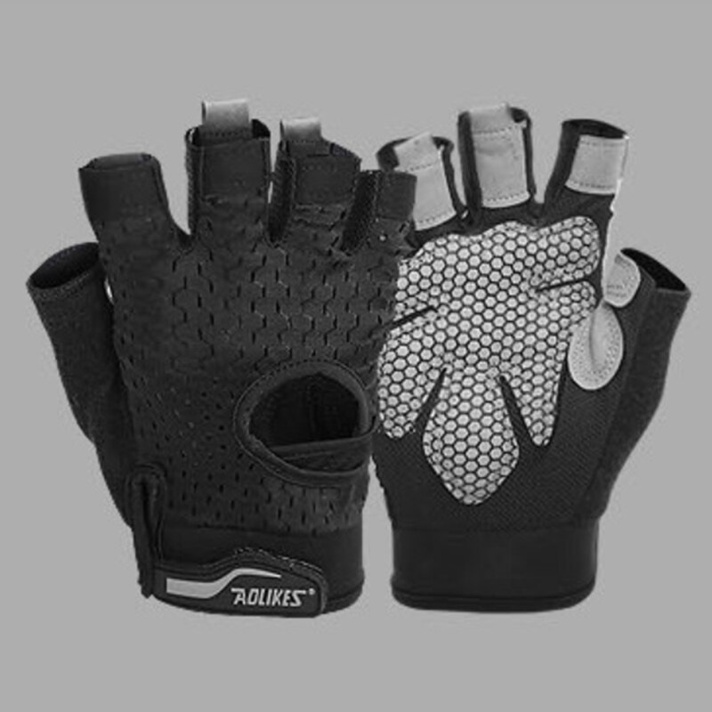 Heren dames gewichthefhandschoenen gym halve vinger sport fitness handschoenen antislip weerstand oefening training pols handschoenen: Zwart / Ik