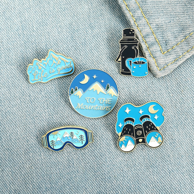 Travel Life Enamel Pin Outdoors Adventure Night Brooches Bag Lapel Pin Badges Mountaineering Telescope Jewelry Friends