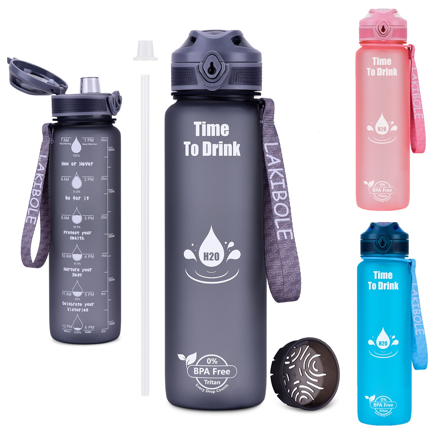Sport Water Fles 1000Ml Fles Met Stro Outdoor Reizen Draagbare Lekvrij Drinkware Plastic Drink Fles Bpa Gratis