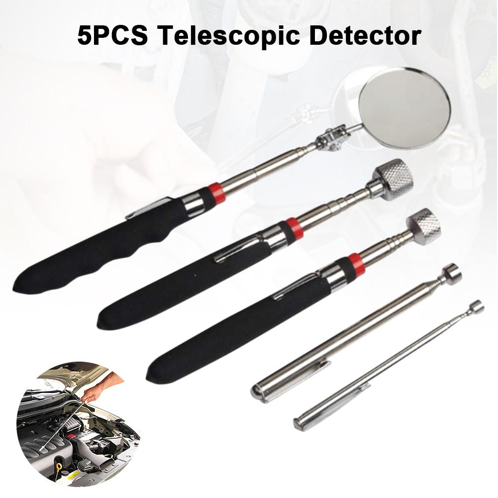 5PCS Magnetic Pick-up Tool Telescoping Grabber 360 Swivel Inspection Mirror With LED Light For Extra Viewing Pickup