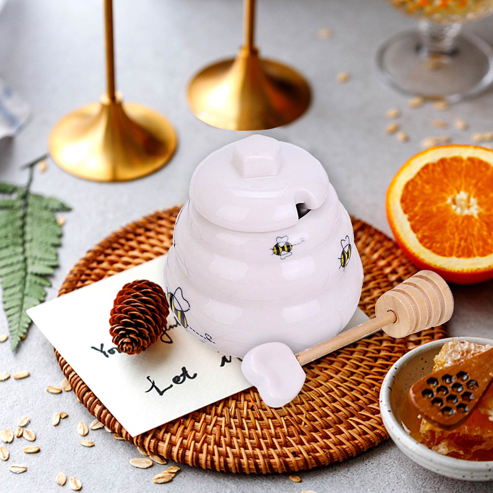 Mini tarro de cerámica para miel, tarro de colmena, suministros para almacenamiento de té y café, accesorios de cocina