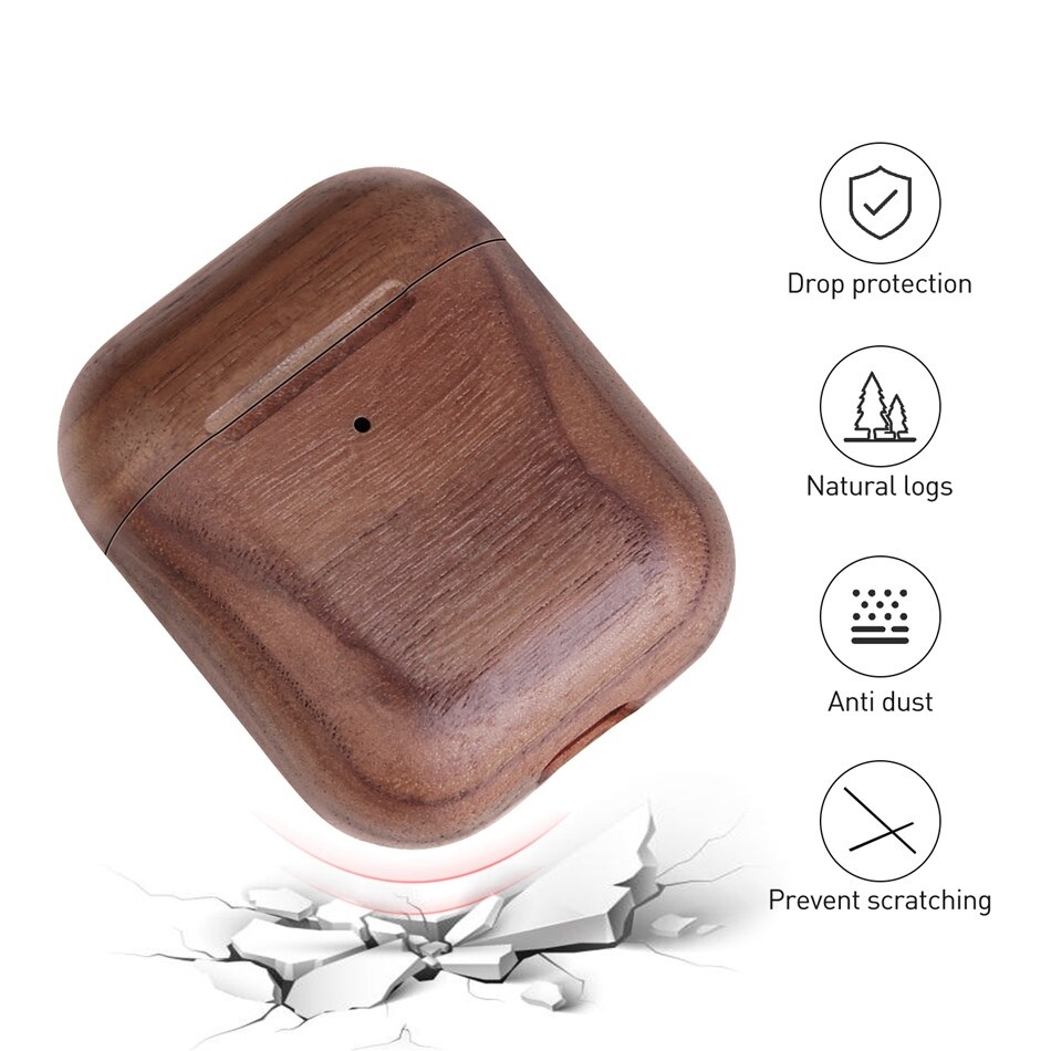 AirPods Case - Natural Wood & Leather - For AirPods 1 & 2 - Handcrafted Protective Cover