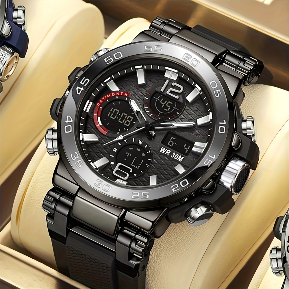 Relógio eletrônico digital masculino multifuncional com despertador, data de luz noturna, seleção de presente para entusiastas ao ar livre: Preto