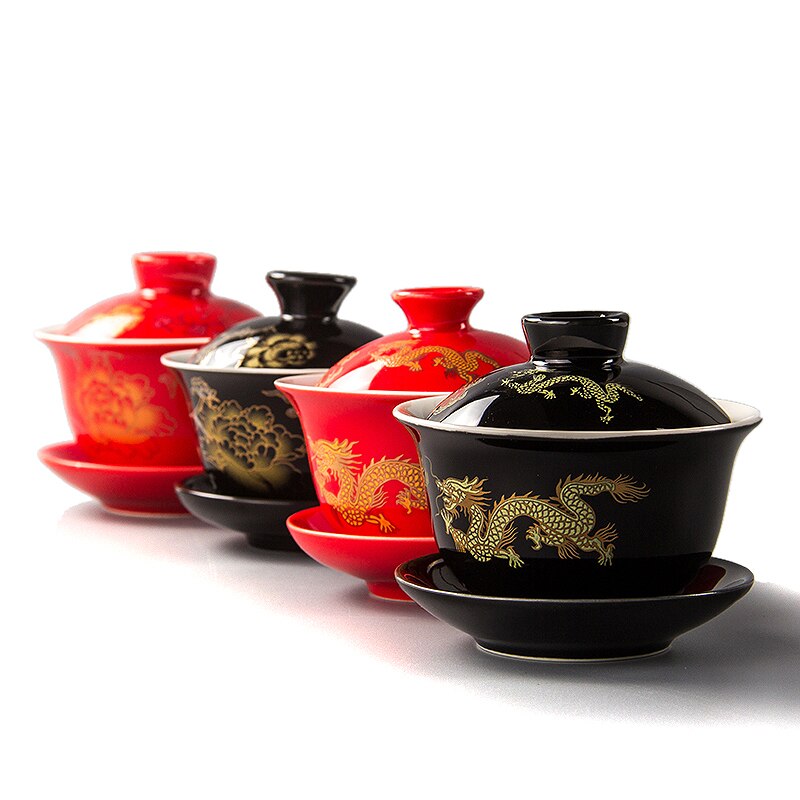 Chinese Terrine Cup Keramische Theepot Waterkoker Dragon/Pioen Chinese Stijl Kung Fu Thee Sets Best Wedding Voor vrienden D007